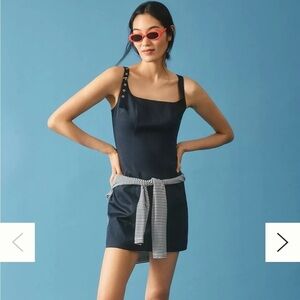 Maeve Belted Shoulder Strap Mini Navy Dress L